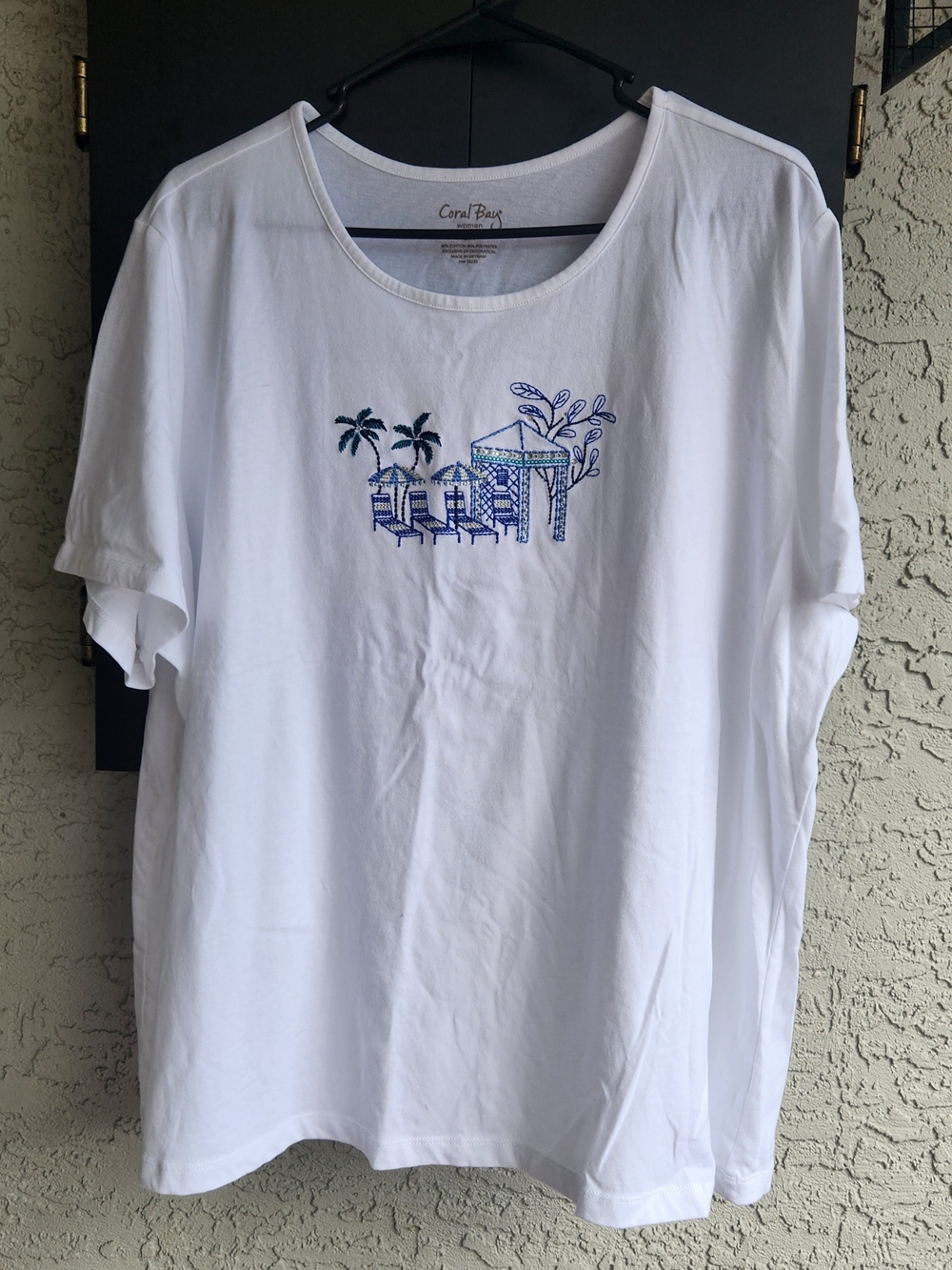 Women's Coral Bay White Short Sleeve Embroidered Beach Cabana Size 2XL Cruise